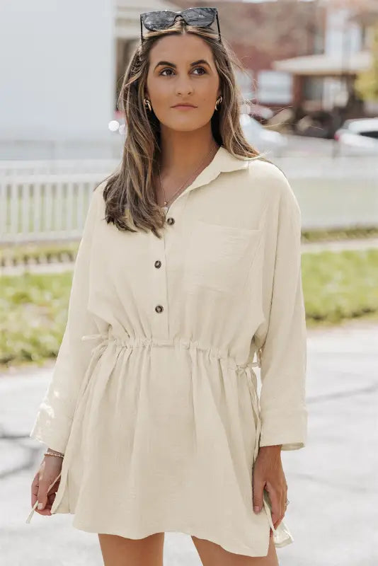 Beige button shirt dress - mini dresses