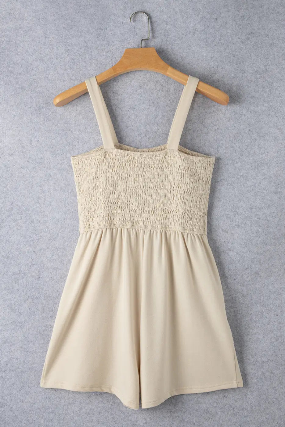 Beige buttons smocked sleeveless romper - bottoms/jumpsuits & rompers