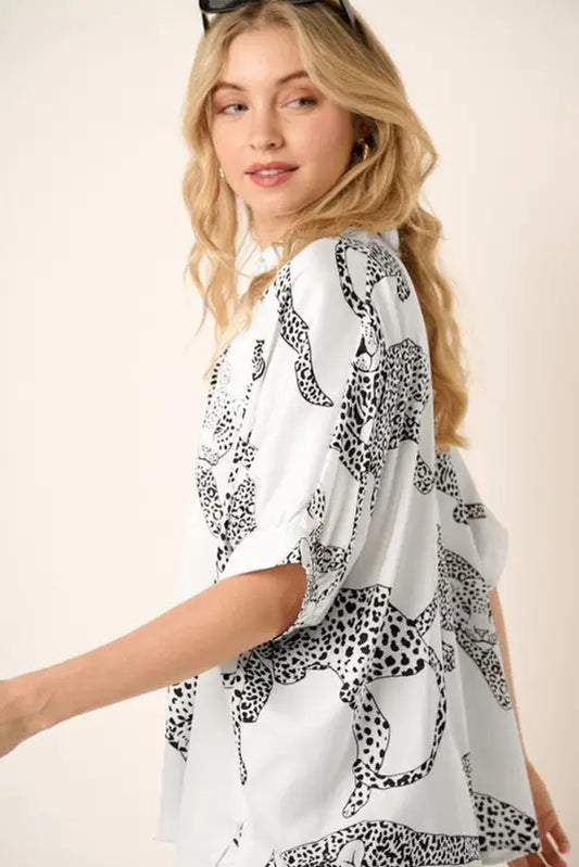 Beige cheetah print buttoned half sleeve shirt - shirts