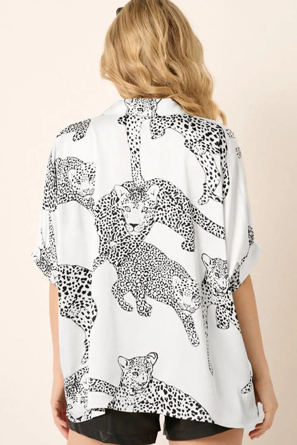 Beige cheetah print buttoned half sleeve shirt - blouses & shirts