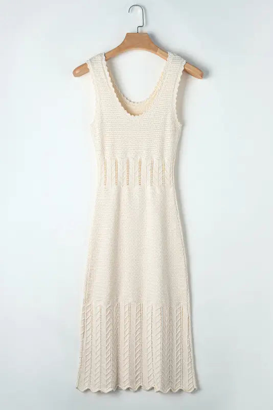 Beige crochet summer knit dress - sweater dresses