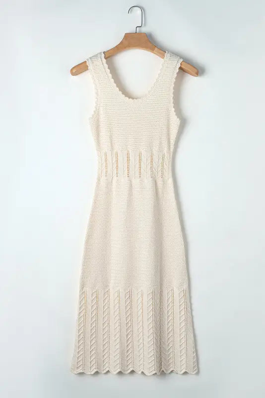 Beige crochet summer knit dress - sweater dresses