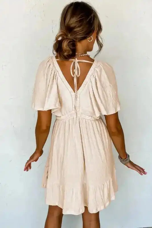 Beige Cutout Back Mini Dress - Fashionfitz