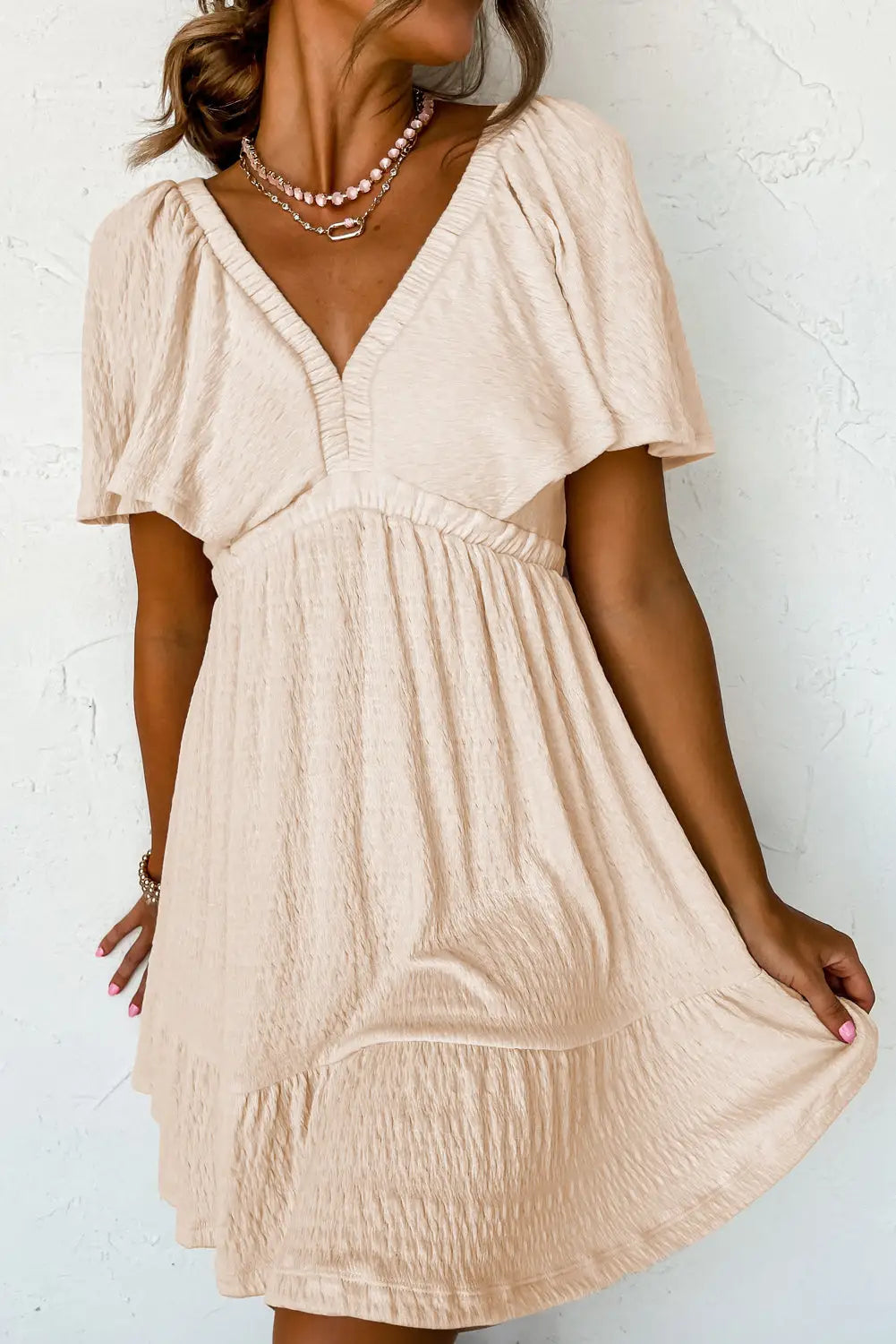 Beige cutout back mini dress - s / 90% polyester + 10% elastane - dresses