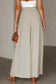 Beige drawstring smocked high waist wide leg pants