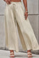 Beige drawstring smocked high waist wide leg pants