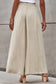 Beige drawstring smocked high waist wide leg pants