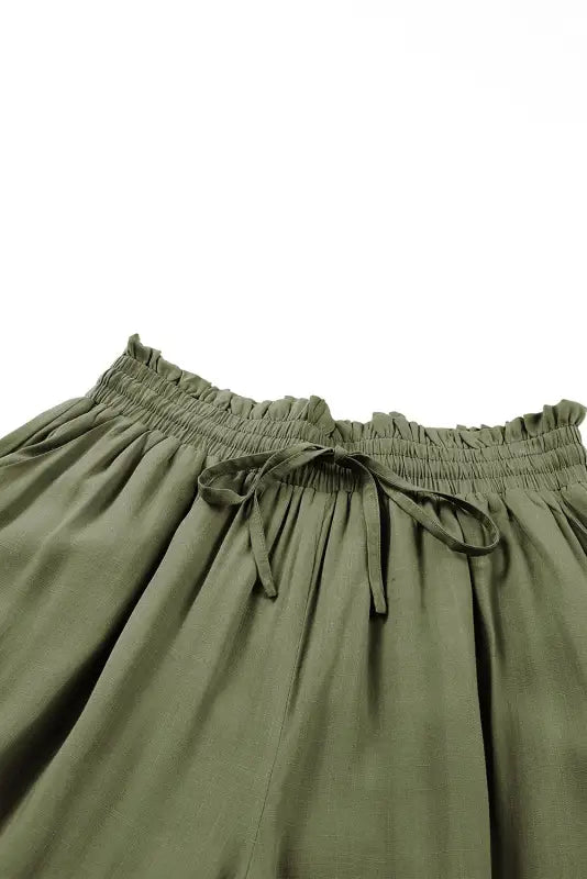 Beige drawstring smocked high waist wide leg pants