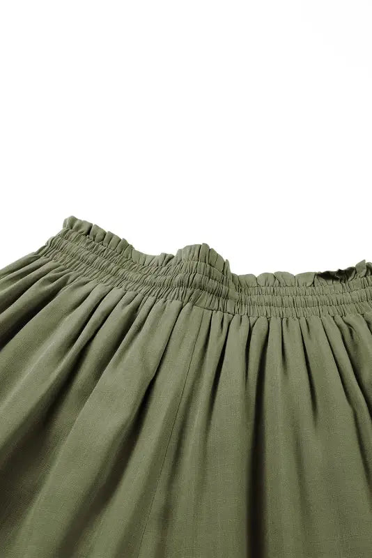 Beige drawstring smocked high waist wide leg pants