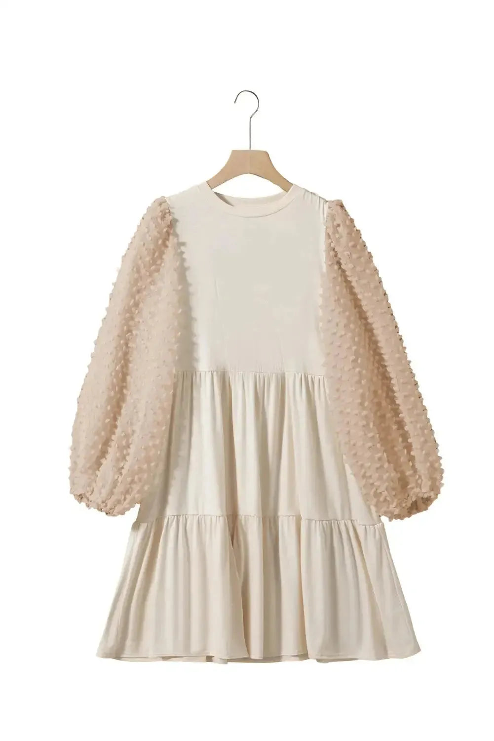 Embellished Puff Sleeve Tiered A-line Dress - Fashionfitz