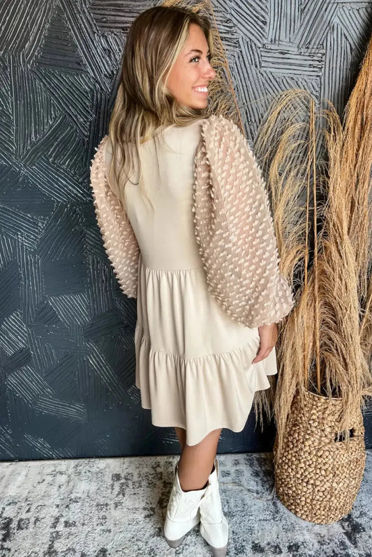 Embellished Puff Sleeve Tiered A-line Dress - Fashionfitz