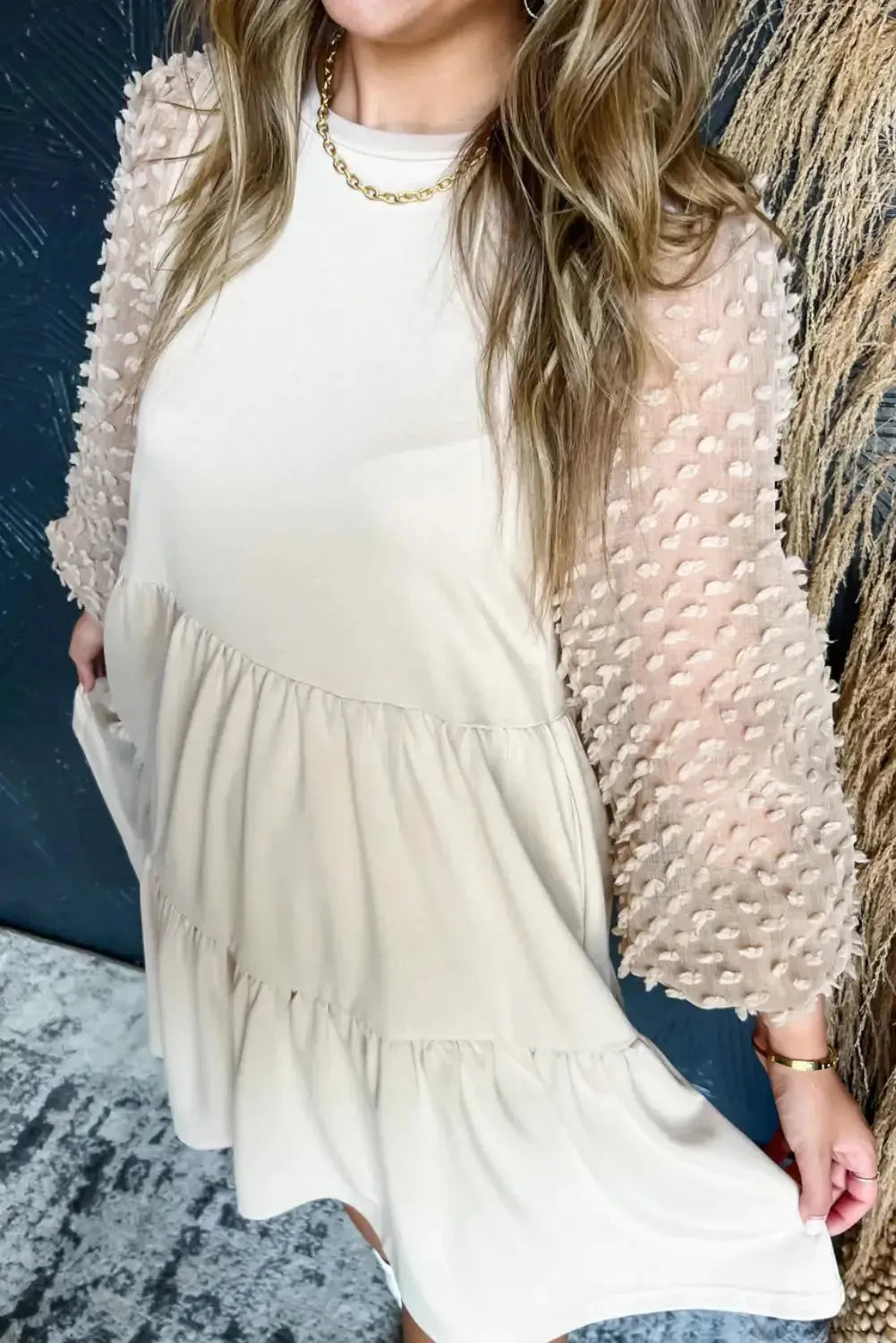 Embellished Puff Sleeve Tiered A-line Dress - Fashionfitz