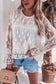 Beige embroidered mesh flounce sleeve blouse - blouses &