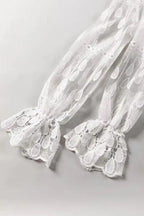 Beige Embroidered Mesh Flounce Sleeve Blouse - Fashionfitz