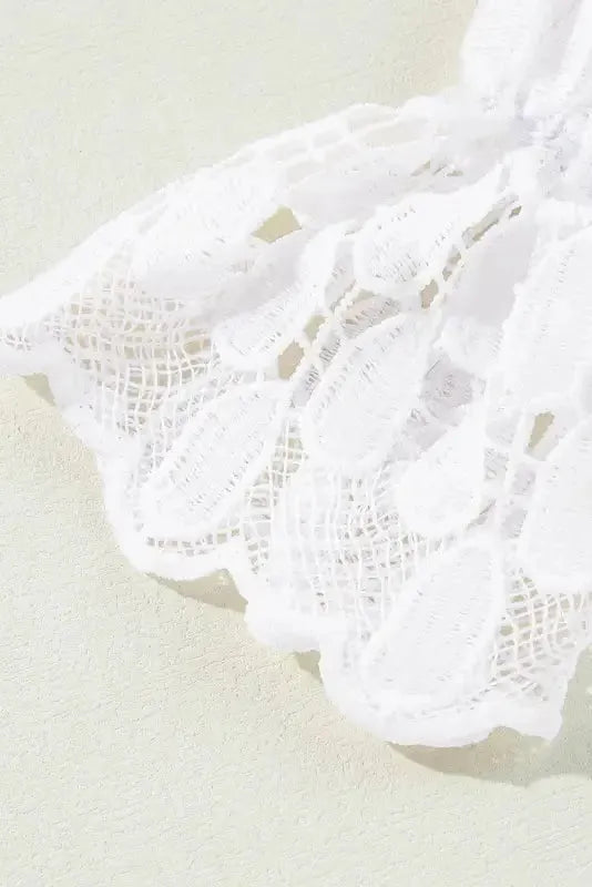 Beige Embroidered Mesh Flounce Sleeve Blouse - Fashionfitz