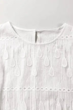 Beige Embroidered Mesh Flounce Sleeve Blouse - Fashionfitz