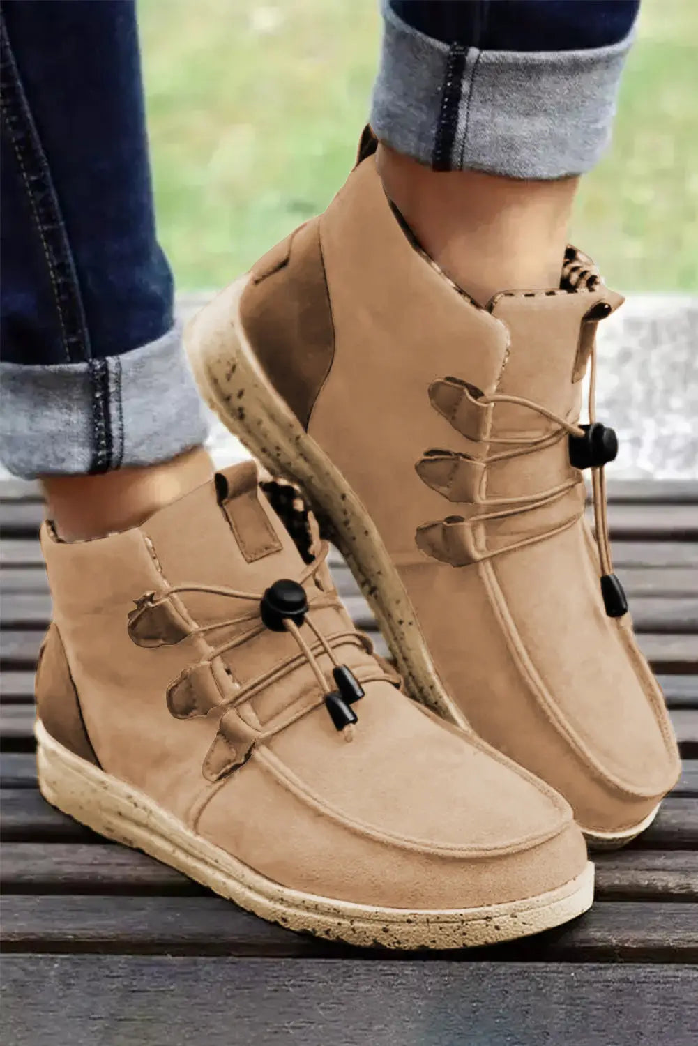 Beige faux suede lace up ankle boots - 37 / 100% polyester + 100% tpr