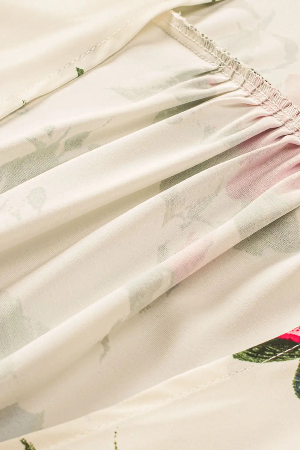 Beige floral print scalloped lace splicing kimono - kimonos
