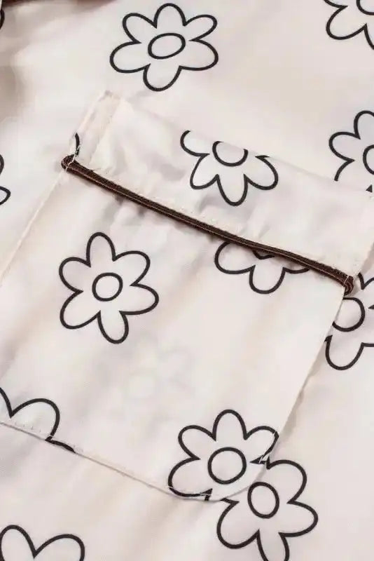 Beige Floret Printed Pajama Shorts Set - Fashionfitz