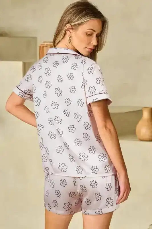 Beige Floret Printed Pajama Shorts Set - Fashionfitz