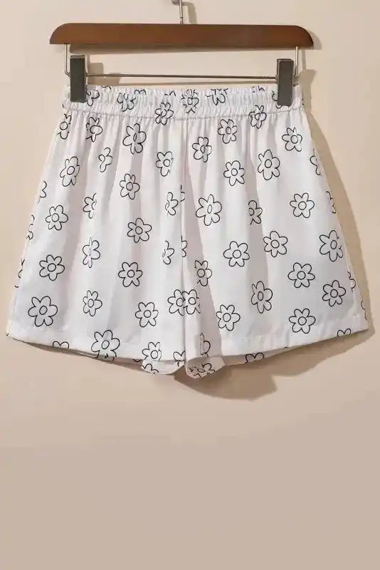 Beige Floret Printed Pajama Shorts Set - Fashionfitz