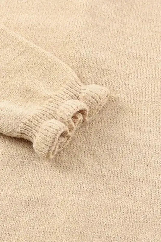 Beige Frill Trim Buttoned Knit Sweater - Fashionfitz