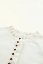 Beige Frill Trim Buttoned Knit Sweater - Fashionfitz