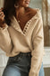 Beige frill trim buttoned knit pullover sweater - sweaters & cardigans