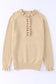 Beige frill trim buttoned knit pullover sweater - sweaters & cardigans