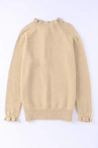Beige Frill Trim Buttoned Knit Sweater - Fashionfitz