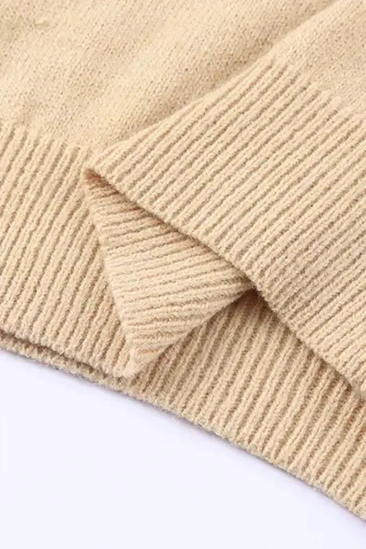 Beige Frill Trim Buttoned Knit Sweater - Fashionfitz
