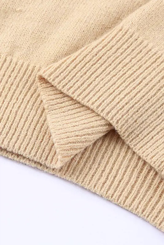 Beige frill trim buttoned knit pullover sweater - sweaters & cardigans