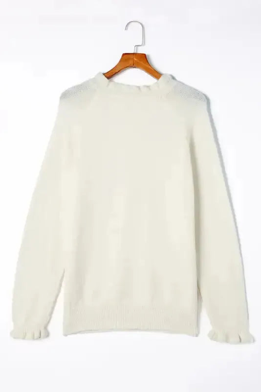 Beige Frill Trim Buttoned Knit Sweater - Fashionfitz