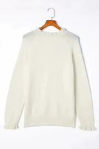 Beige Frill Trim Buttoned Knit Sweater - Fashionfitz