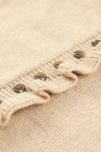 Beige Frill Trim Buttoned Knit Sweater - Fashionfitz
