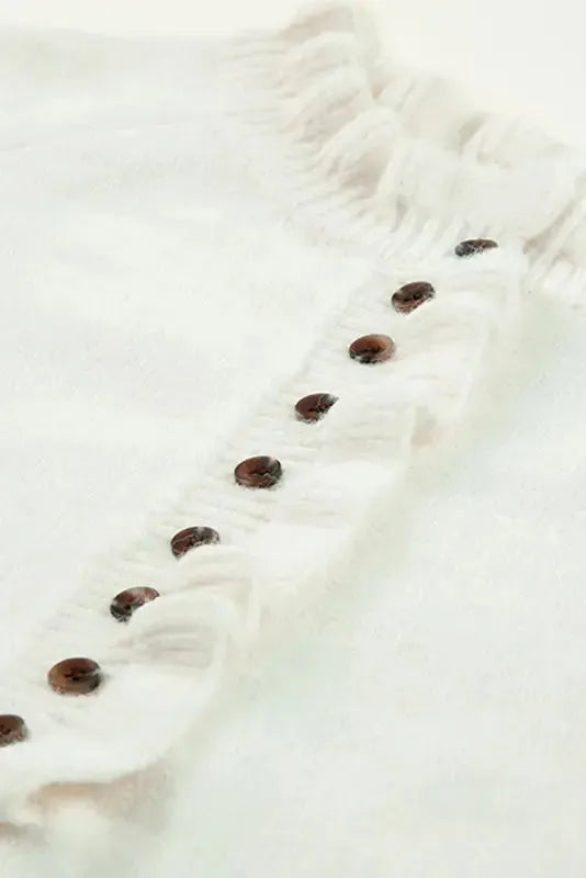 Beige Frill Trim Buttoned Knit Sweater - Fashionfitz