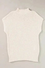 Beige High Neck Bat Short Sleeve Sweater - Fashionfitz