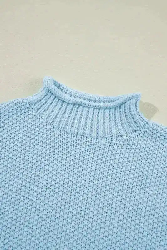 Beige High Neck Bat Short Sleeve Sweater - Fashionfitz