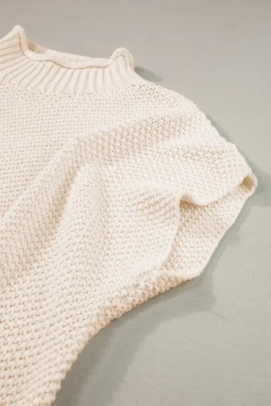 Beige high neck bat short sleeve sweater - sweaters & cardigans/sweater vests