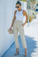 Beige high rise paper bag waist pocketed casual pants - straight