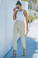 Beige high rise paper bag waist pocketed casual pants - straight