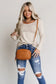 Beige lace crochet v neck long sleeve top - tops