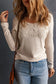 Beige lace crochet v neck long sleeve top - tops