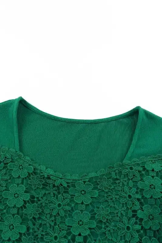 Beige Lace Crochet V Neck Long Sleeve Top - Fashionfitz