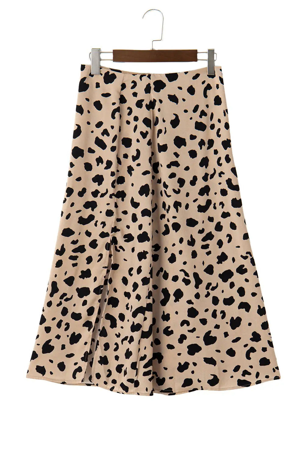 Beige leopard split hem midi skirt - skirts