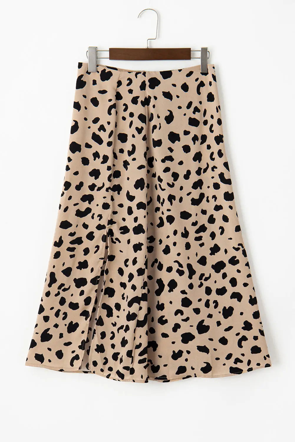 Beige leopard split hem midi skirt - skirts