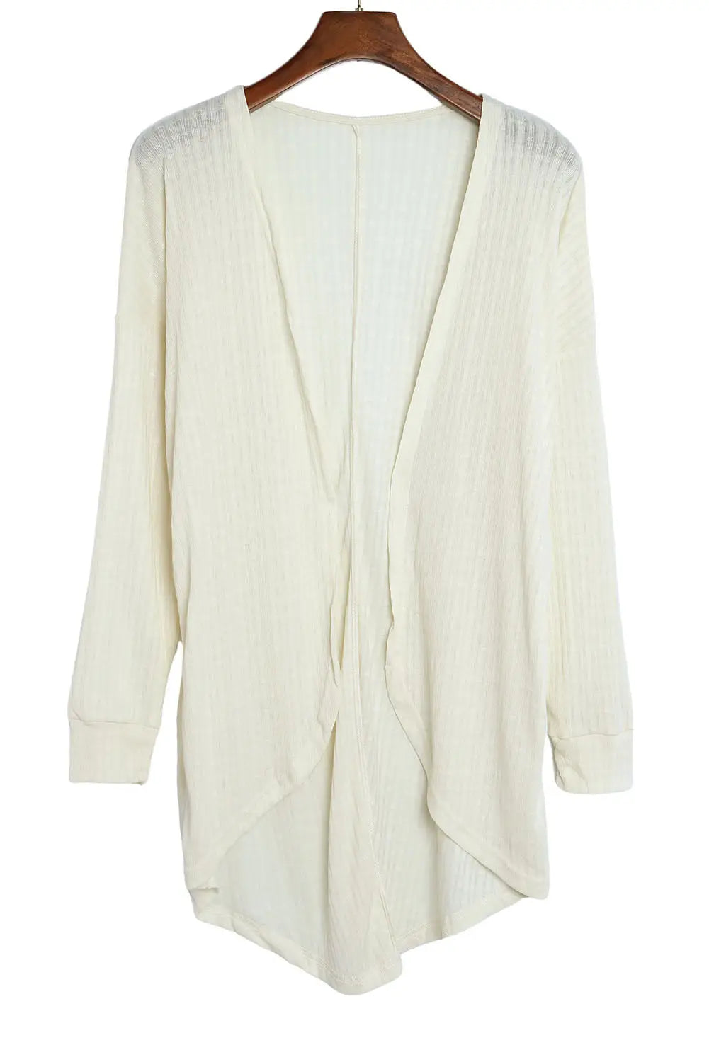 Beige open front rounded hem textured knit cardigan - sweaters & cardigans