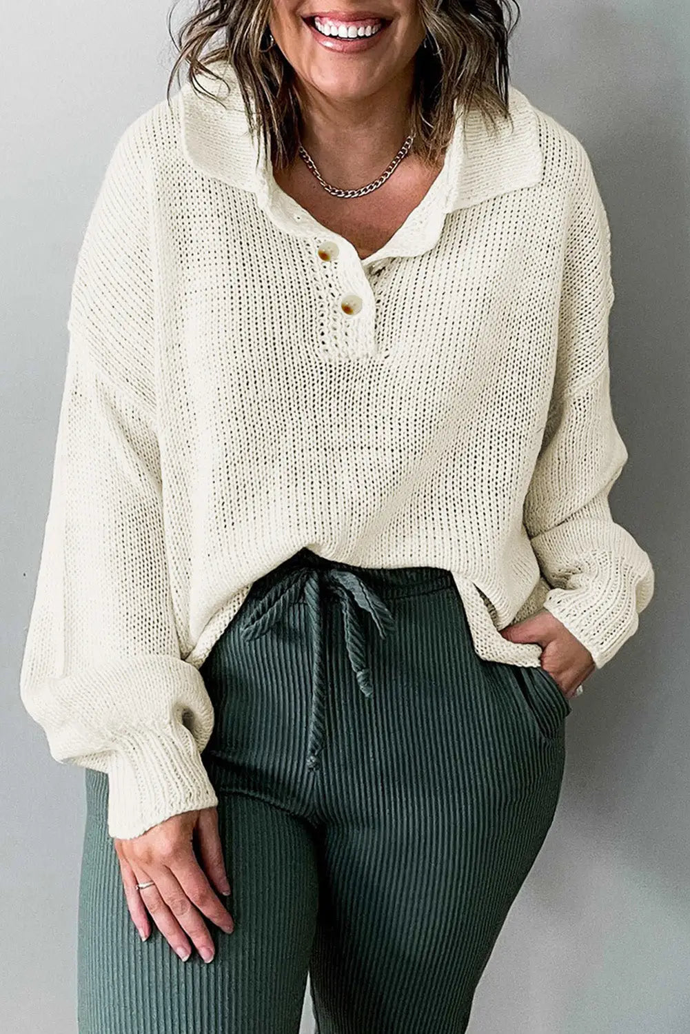 Beige plus size polo sweater - 1x 60% cotton + 40% acrylic