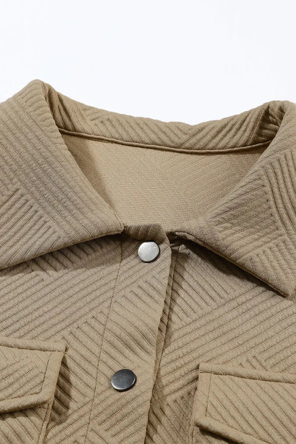 Beige plus size textured flap pockets jacket