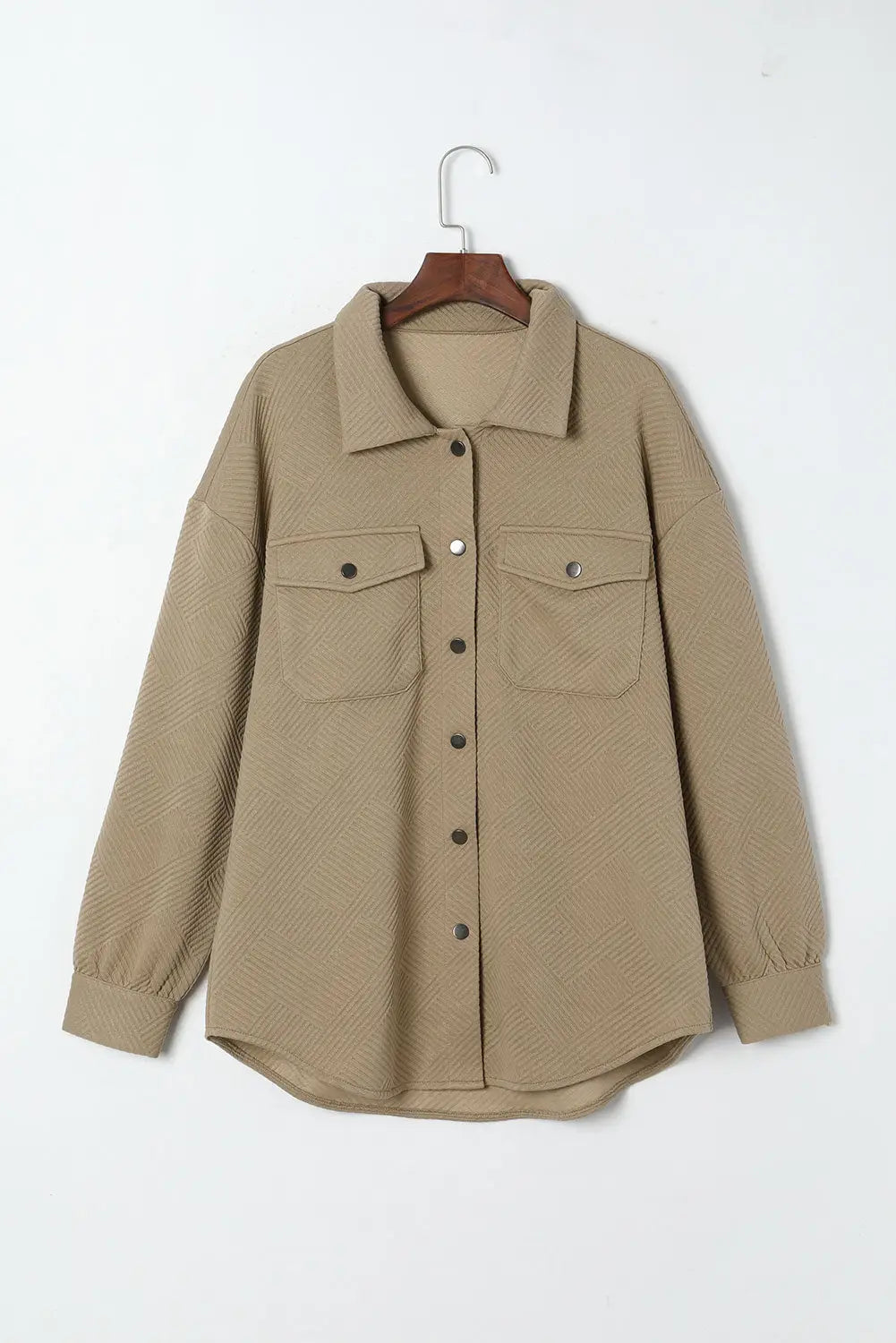 Beige plus size textured flap pockets jacket